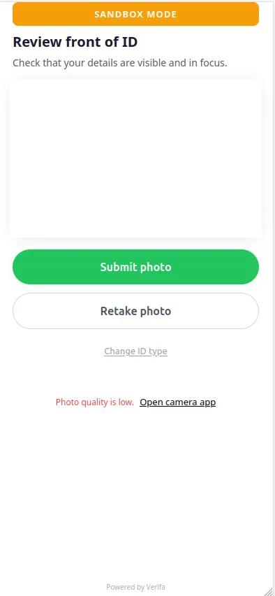 Review front of ID — Submit photo and Retake photo buttons