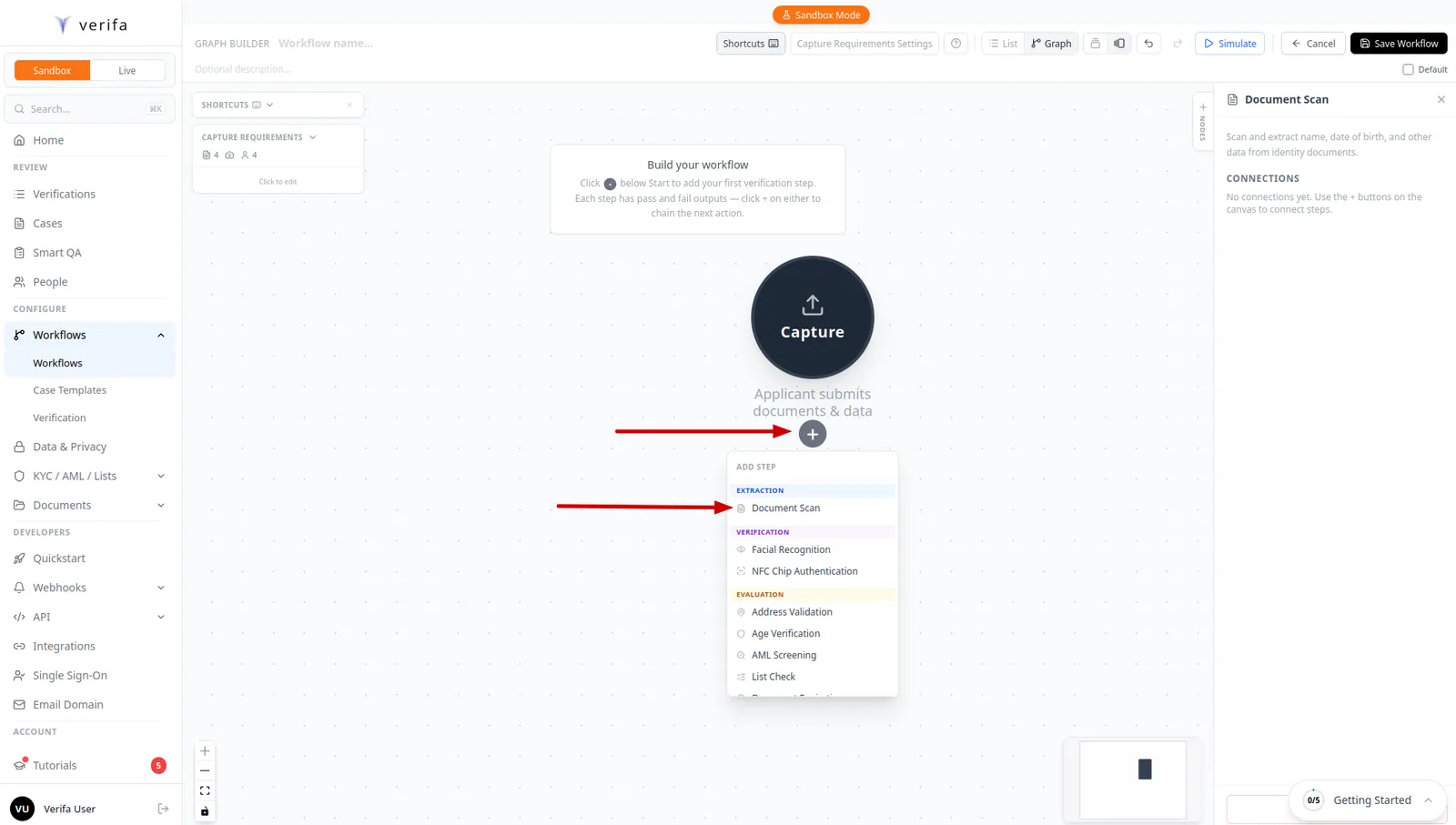 Click + below Capture and select Document Scan