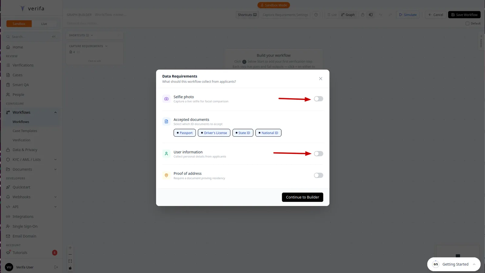 Data Requirements — enable Selfie photo and User information