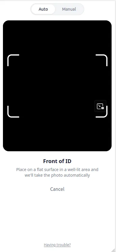 Camera viewfinder for scanning the front of the ID