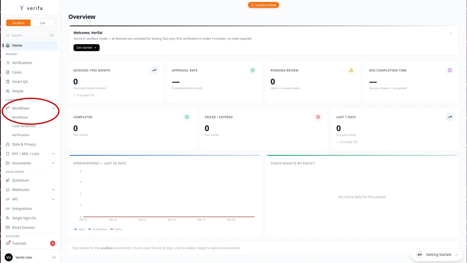 Navigate to Workflows in the sidebar